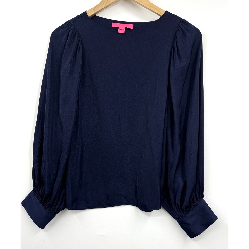 Lilly Pulitzer Blouse True Navy Blue Maisel Top Boatneck‎ Long Sleeve Size XXS